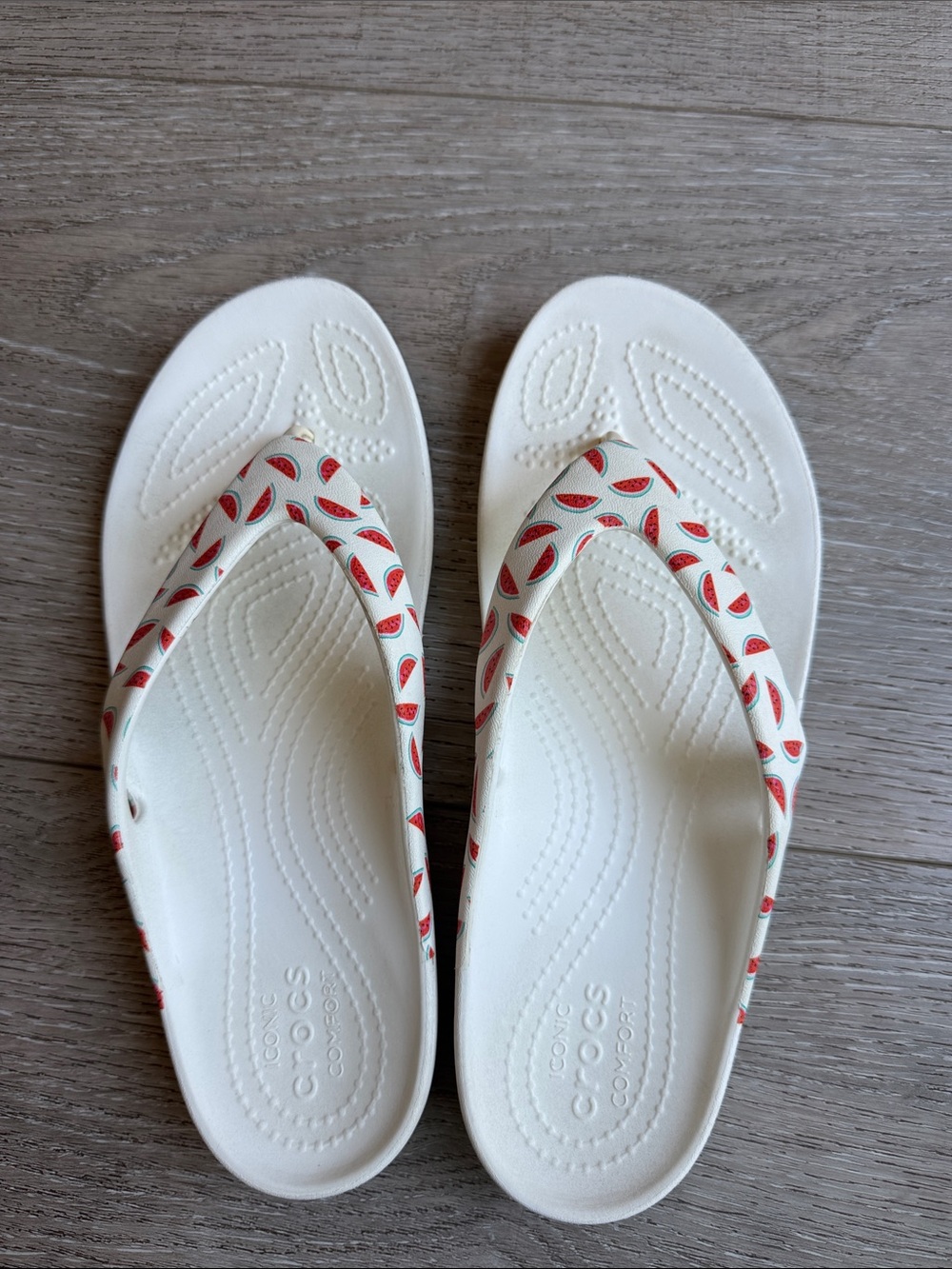 CROCS White Kadee Flip with Red Watermelon Accent